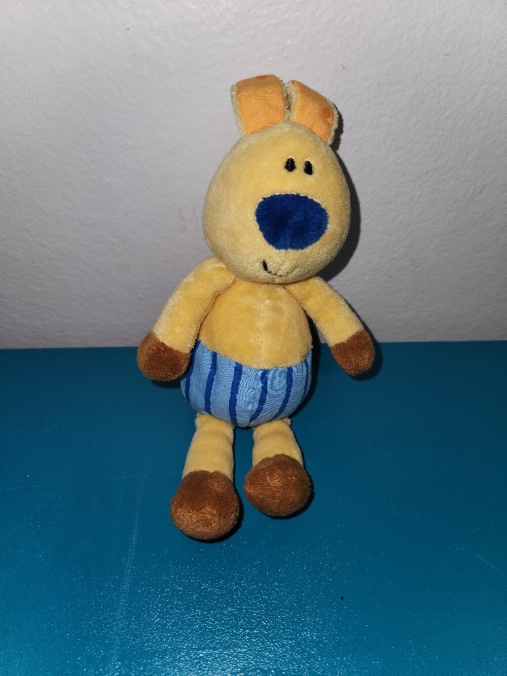 Sevi 1831 Bunny Rabbit Plush Toy Yellow Blue Striped Pants Soft Stuffed Animal
